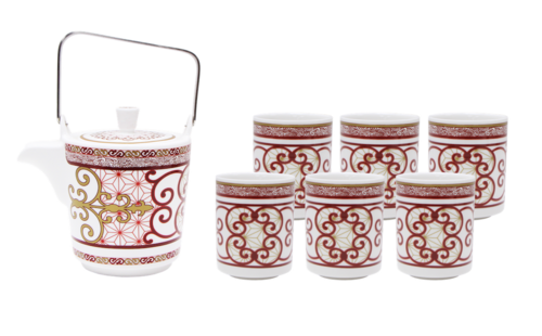 Teapot and 6 Mugs Set, Ornament