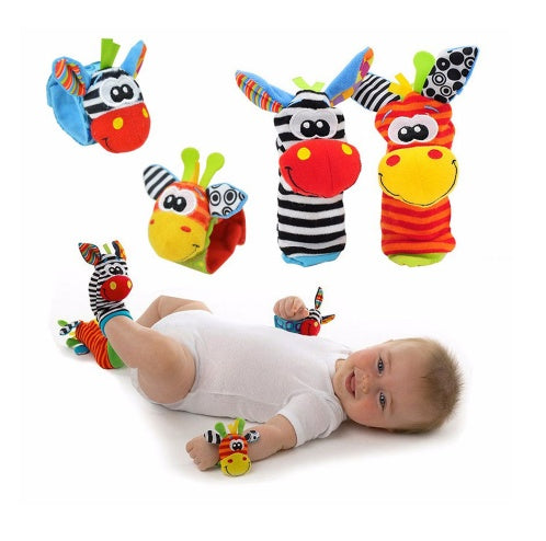 0-12 Months Soft Animal Rattle Baby Wrist Strap & Foot Sock Toy Set –
