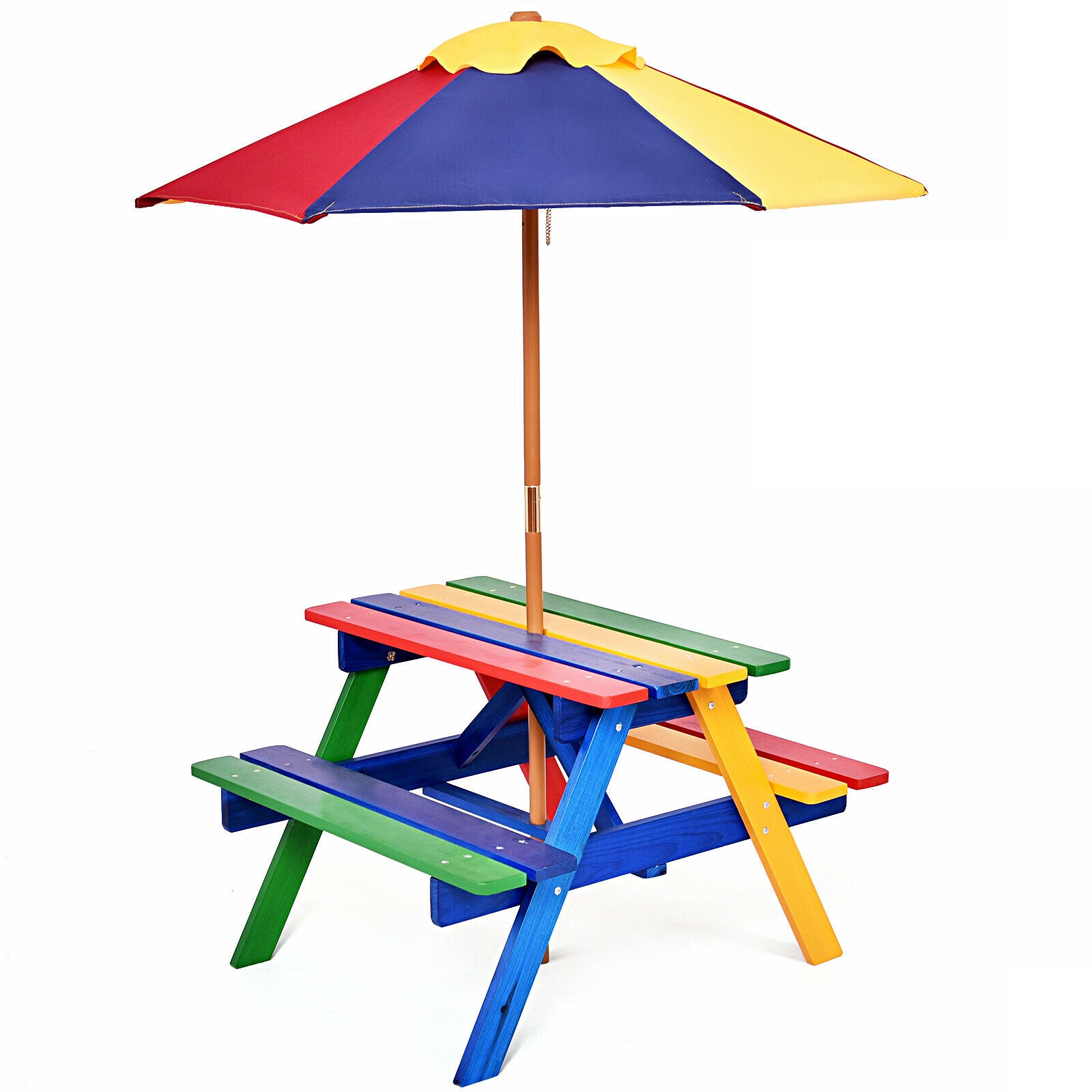 Children's Garden Picnic Table with Bench and Parasol Set