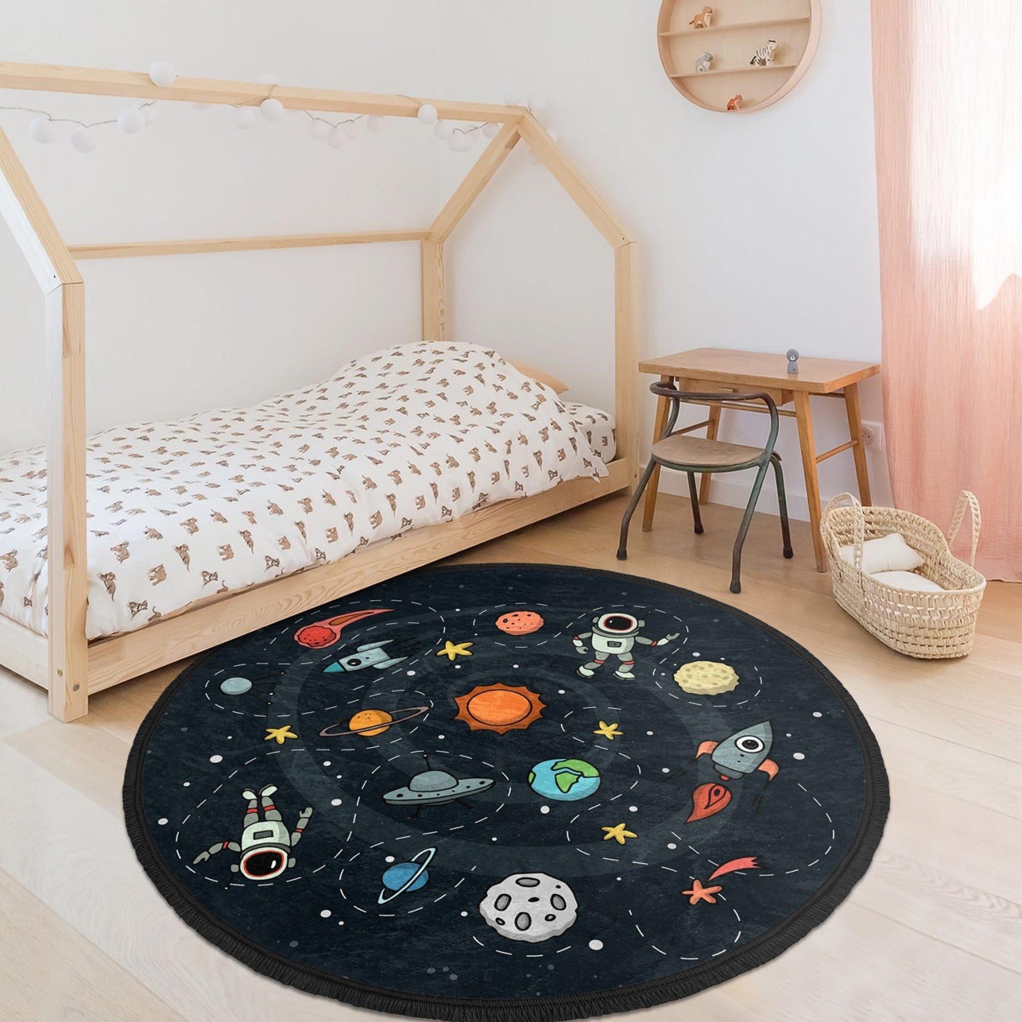 Universe Patterned Kids Room Rug, Nursery Room Decorative Space Area