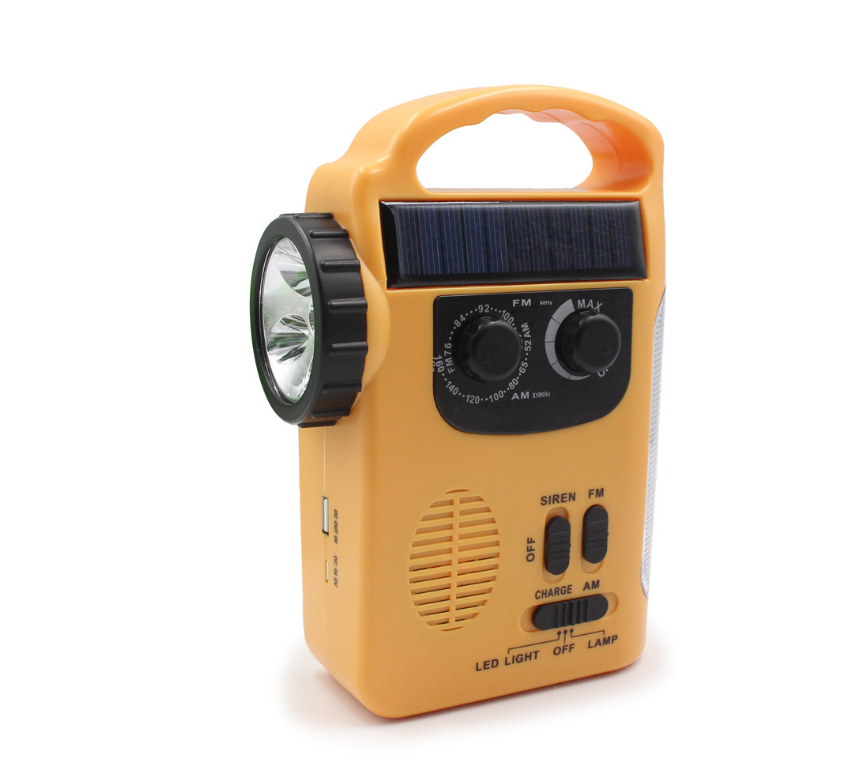 Manual-powered emergency radio lamp