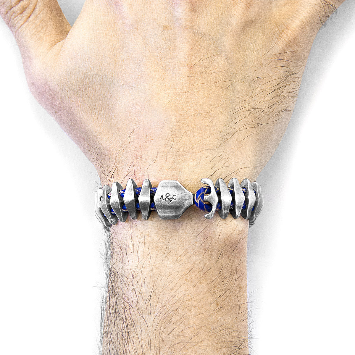 Royal Blue Delta Anchor Maxi Silver and Braided Leather Bracelet