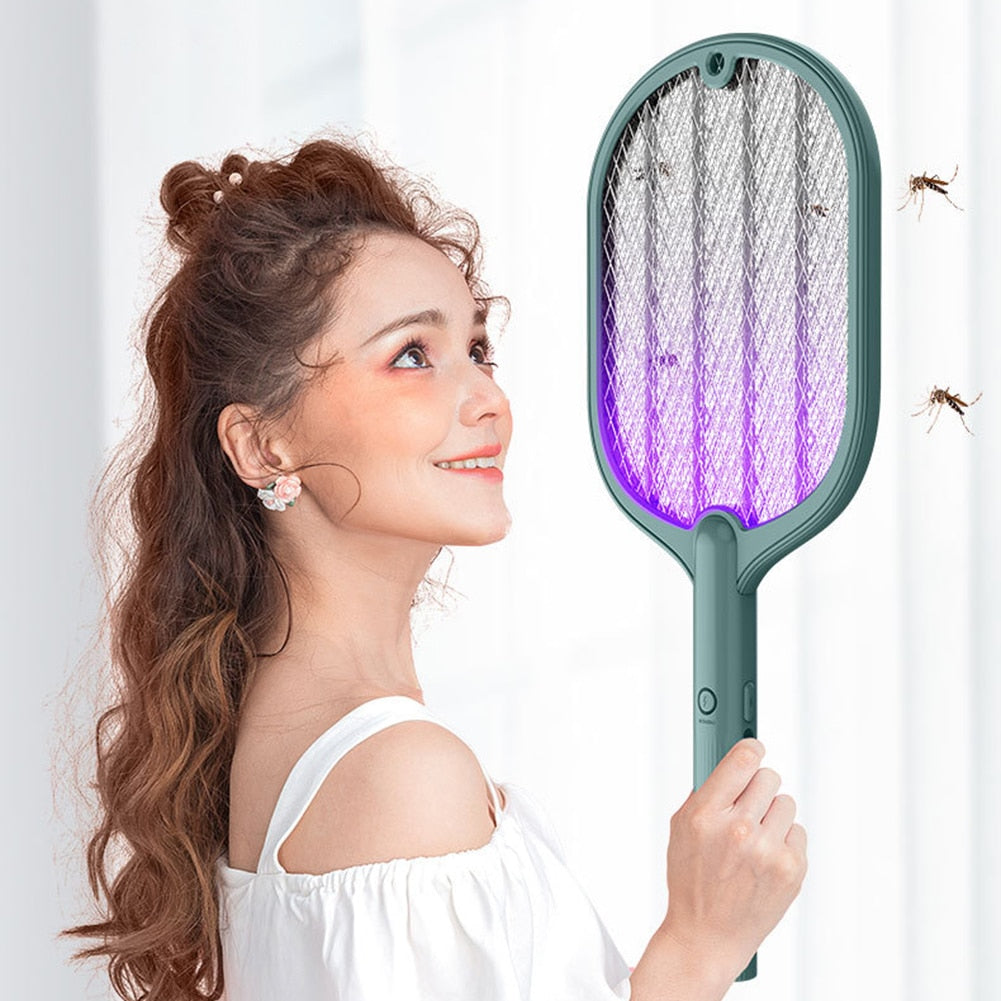 2 In 1 Electric Insect Racket Swatter USB Rechargeable Led Light