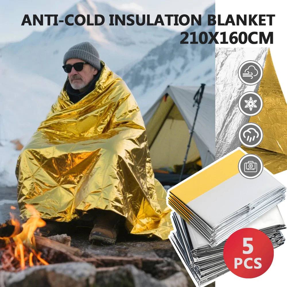 5 Pack 160X210CM Winter Emergency Thermal Blanket Outdoor Survival