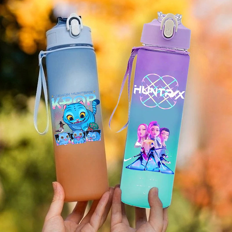 Kpop Demon Hunter Water Bottle with Straw 750ml Kids Summer Anime Cup