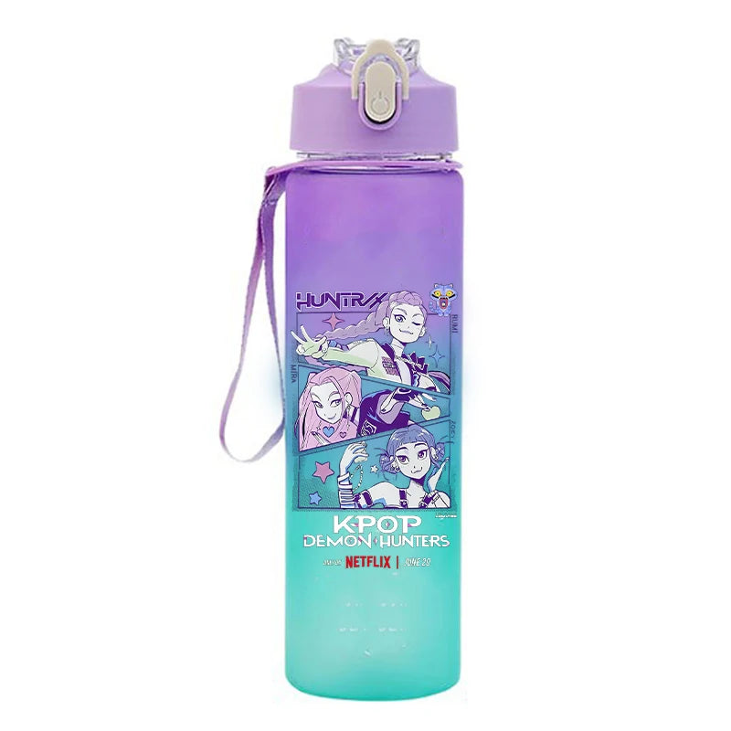 Kpop Demon Hunter Water Bottle with Straw 750ml Kids Summer Anime Cup