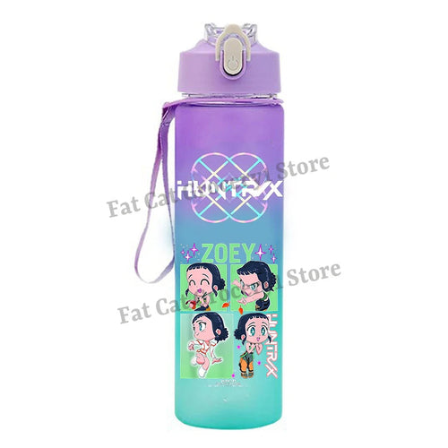 Kpop Demon Hunter Water Bottle with Straw 750ml Kids Summer Anime Cup