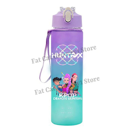 Kpop Demon Hunter Water Bottle with Straw 750ml Kids Summer Anime Cup