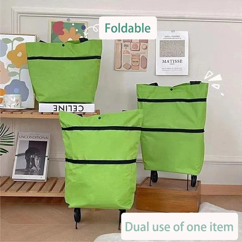 1Pc Foldable Shopping Bag with Wheels Trolley Large Reusable Cloth