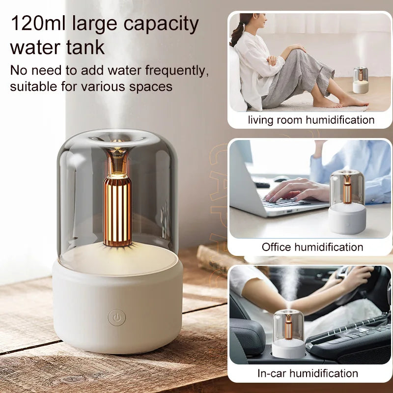 120ml Air Humidifier Candlelight Night Light Fragrance Diffuser Home