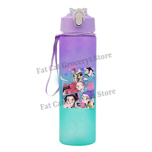 Kpop Demon Hunter Water Bottle with Straw 750ml Kids Summer Anime Cup