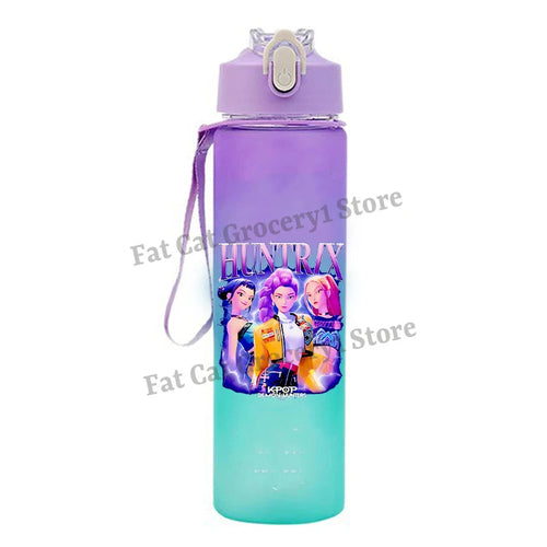 Kpop Demon Hunter Water Bottle with Straw 750ml Kids Summer Anime Cup