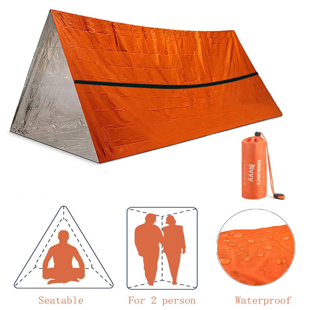 2 Person Emergency Shelter Bivy Survival Tent Kit Mylar Tube Tent