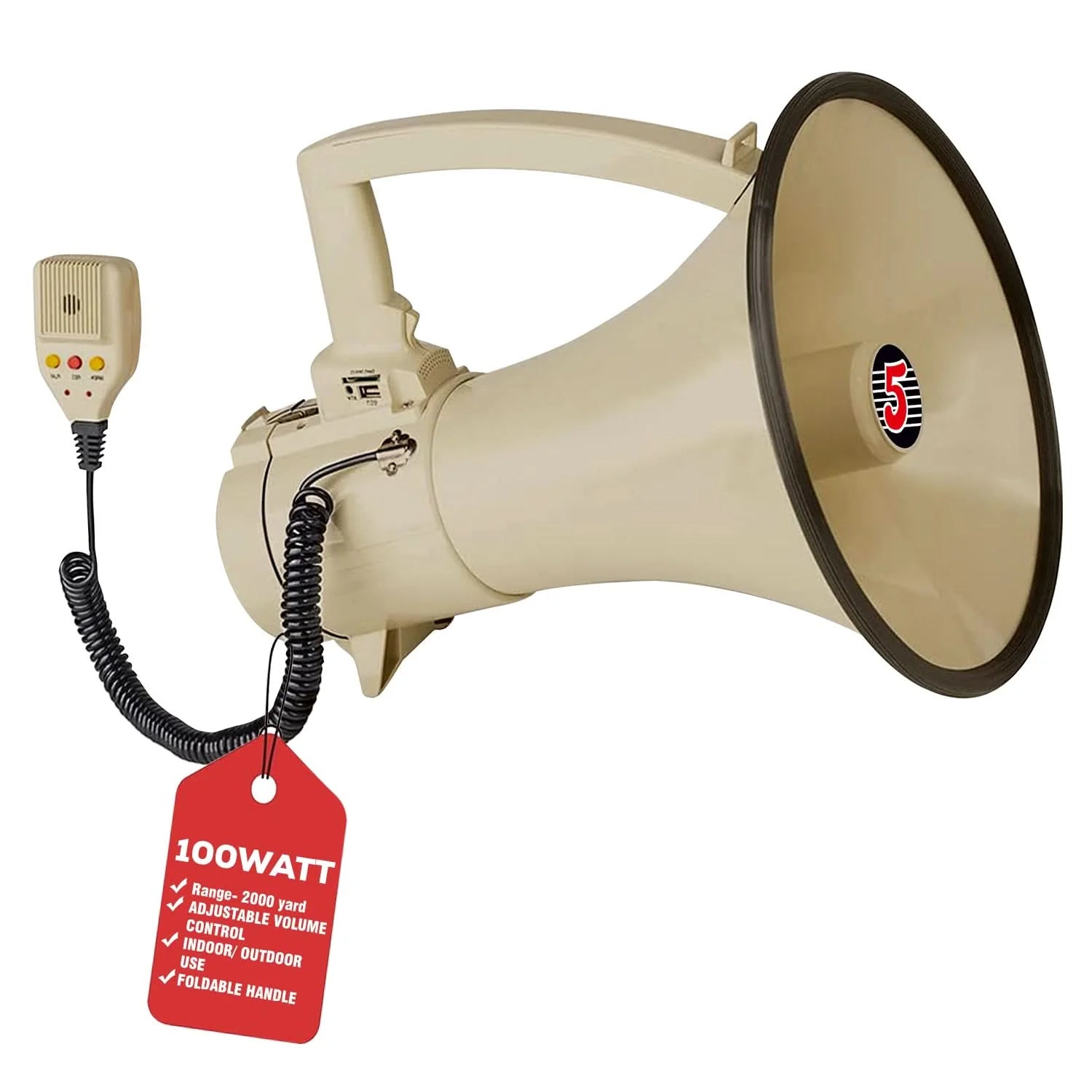 5Core Megaphone Bullhorn Speaker 100W Professional Bull Horn Battery