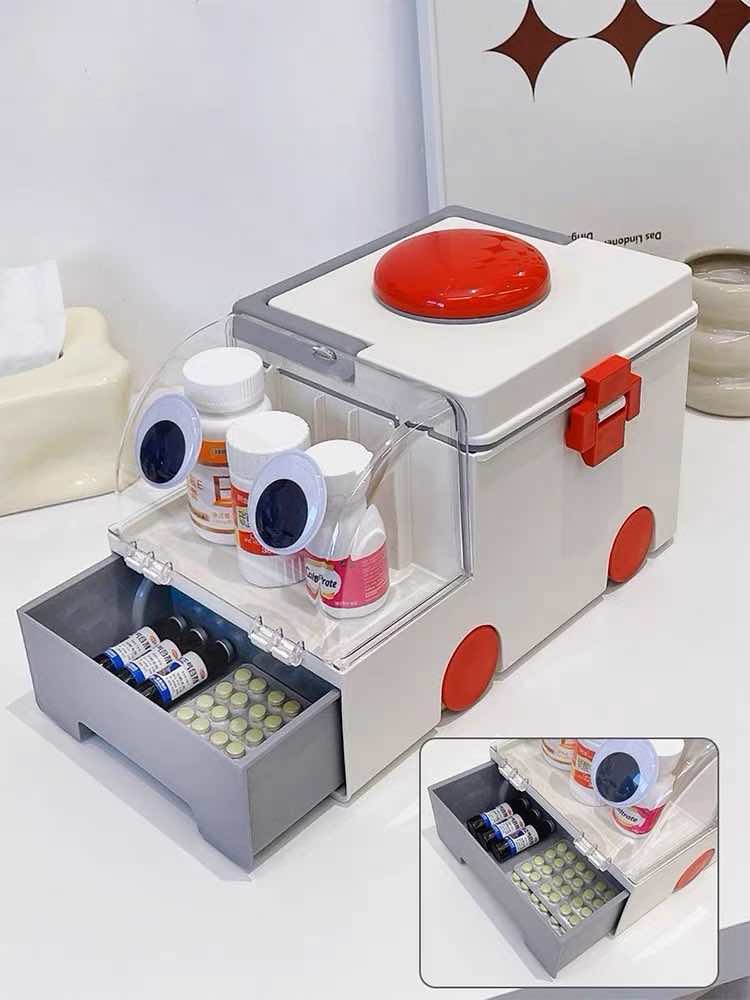 Ambulance Family First Aid Kit - Cute Medicine Lock Storage Box Organi