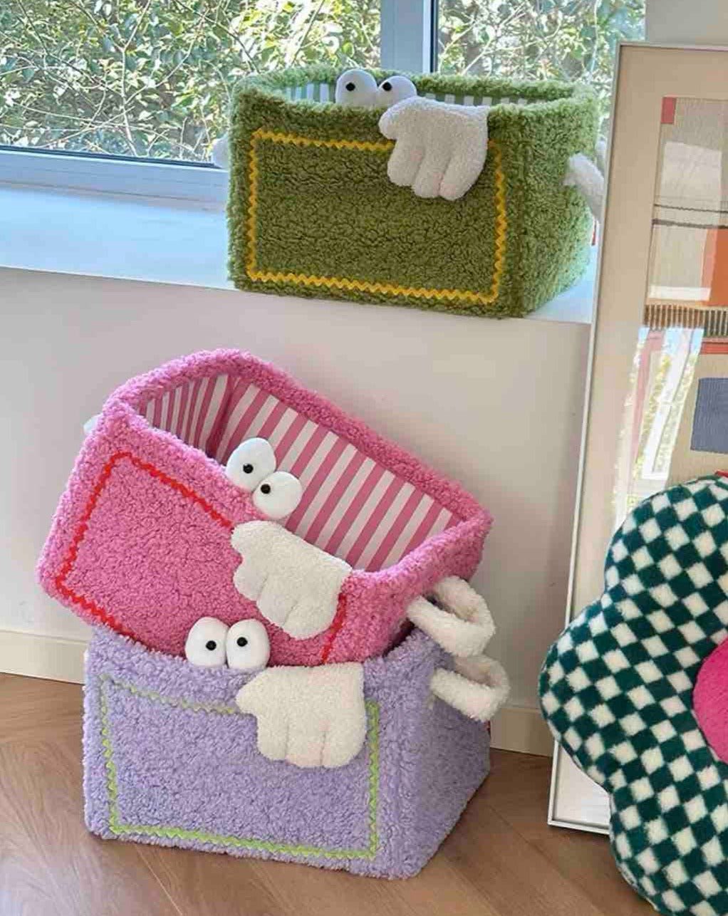 Whimsical Eclectic Big Eyes Plush Cute Laundry Storage Baskets -