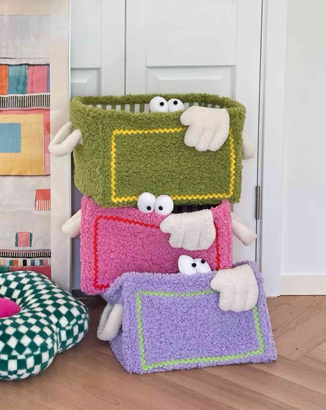 Whimsical Eclectic Big Eyes Plush Cute Laundry Storage Baskets -