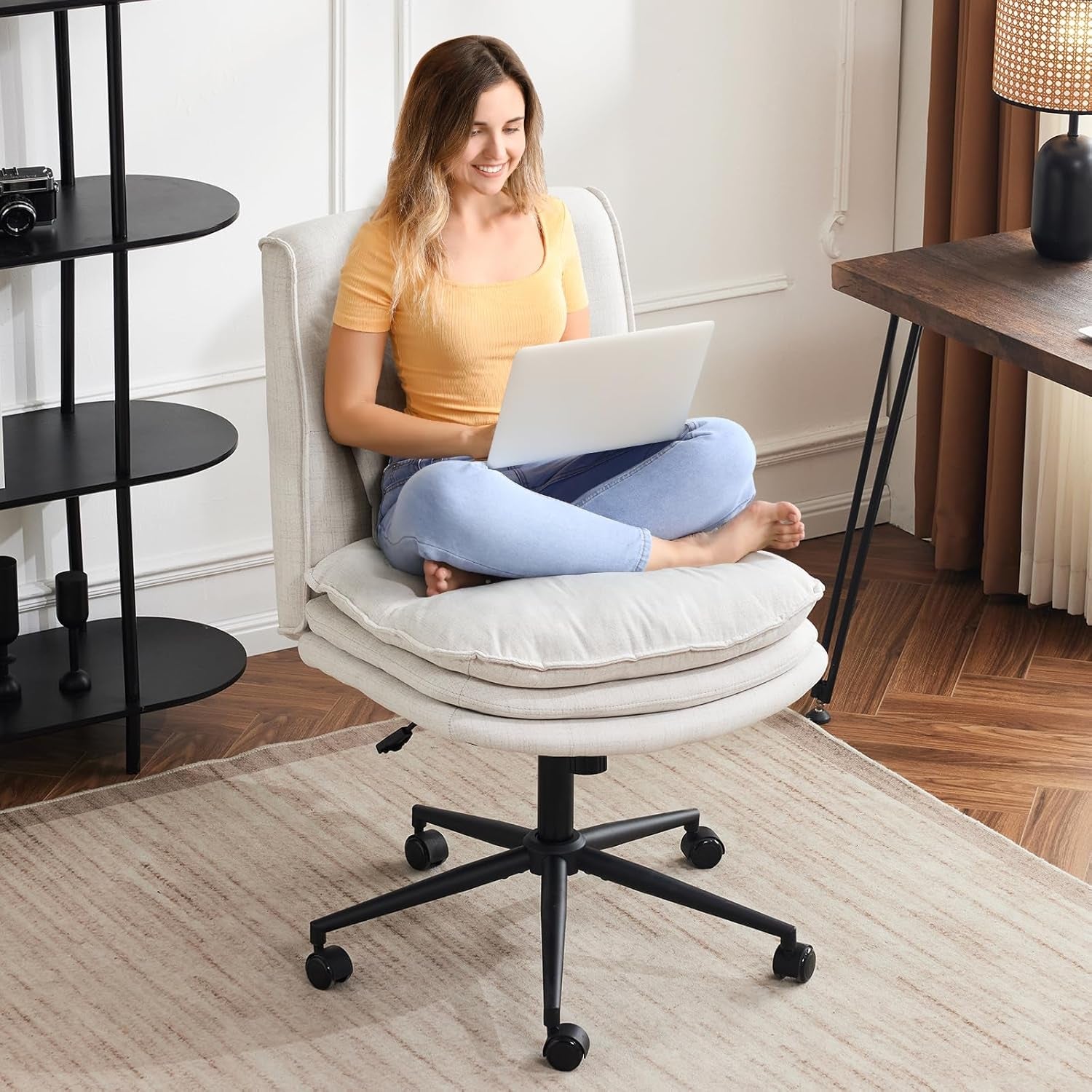 Cloud Criss Cross Office Chair Beige Fabric 18in High Back