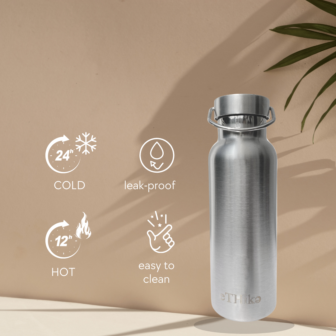 Stainless Steel Double Walled Water Bottle With Steel Lid