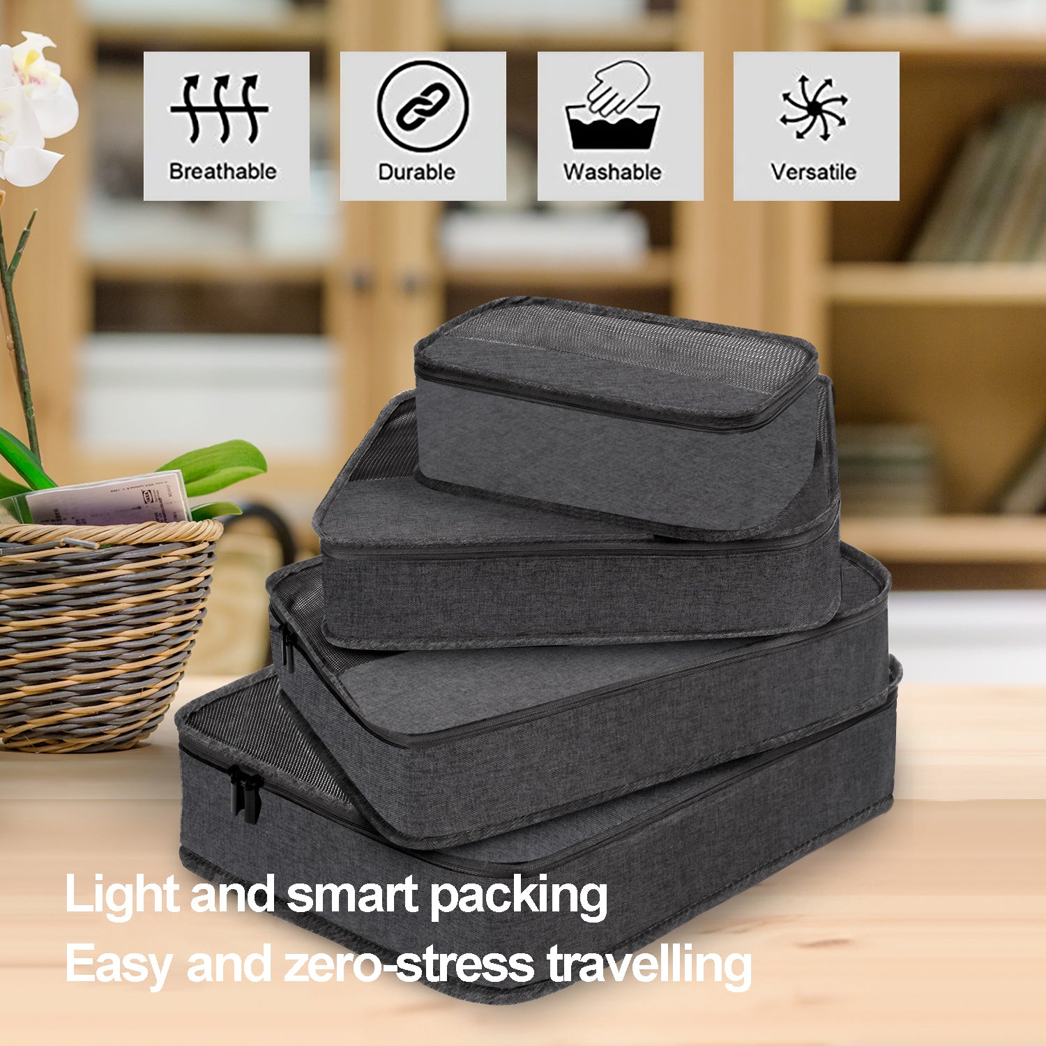 5-Piece Travel Packing Cubes Set with Mesh Tops