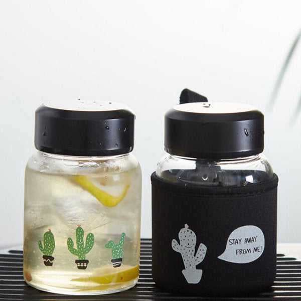 Cactus Cartoon Glass Water Bottle