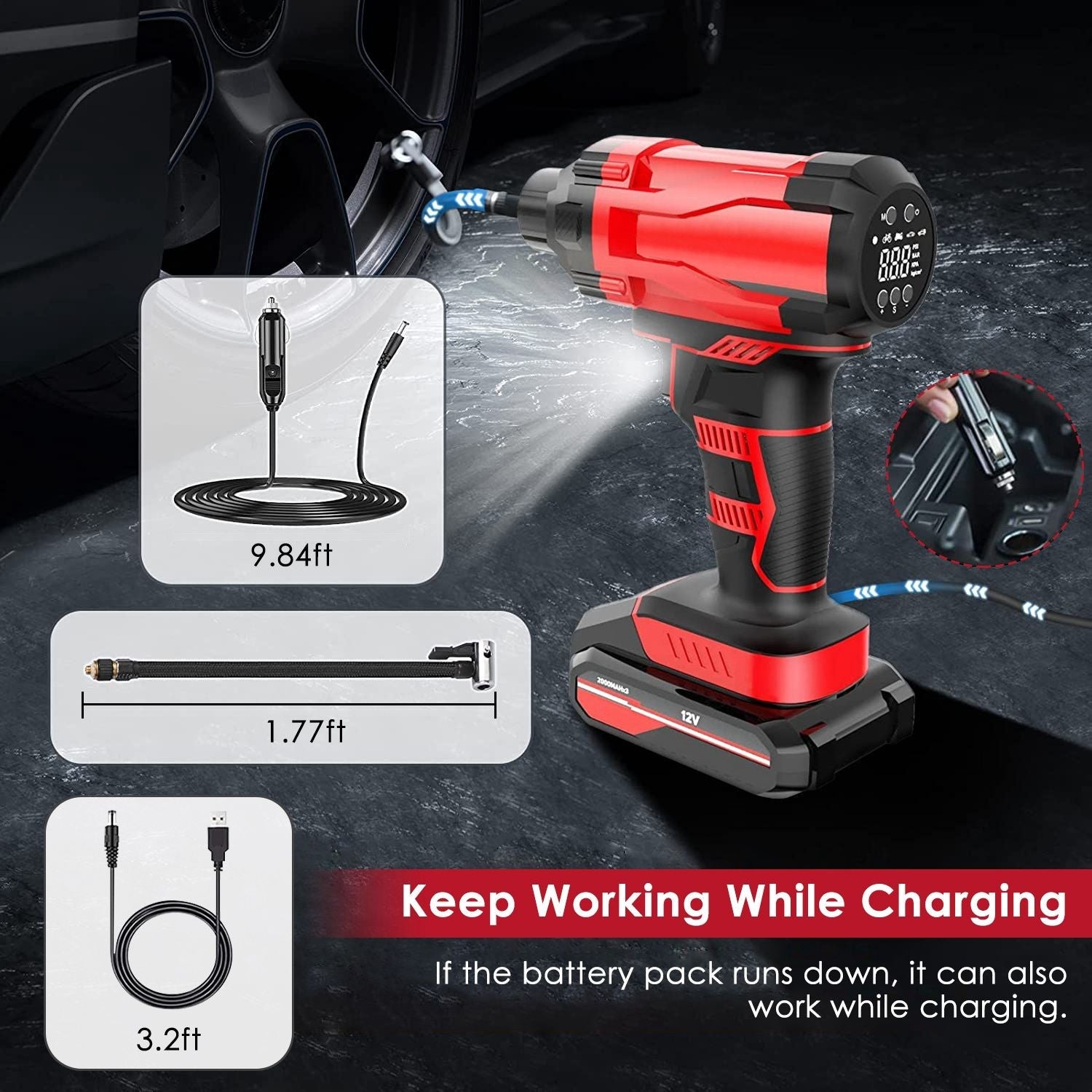 150PSI Cordless Car Tire Pump 6000mAh Rechargeable Tire Inflator 12V