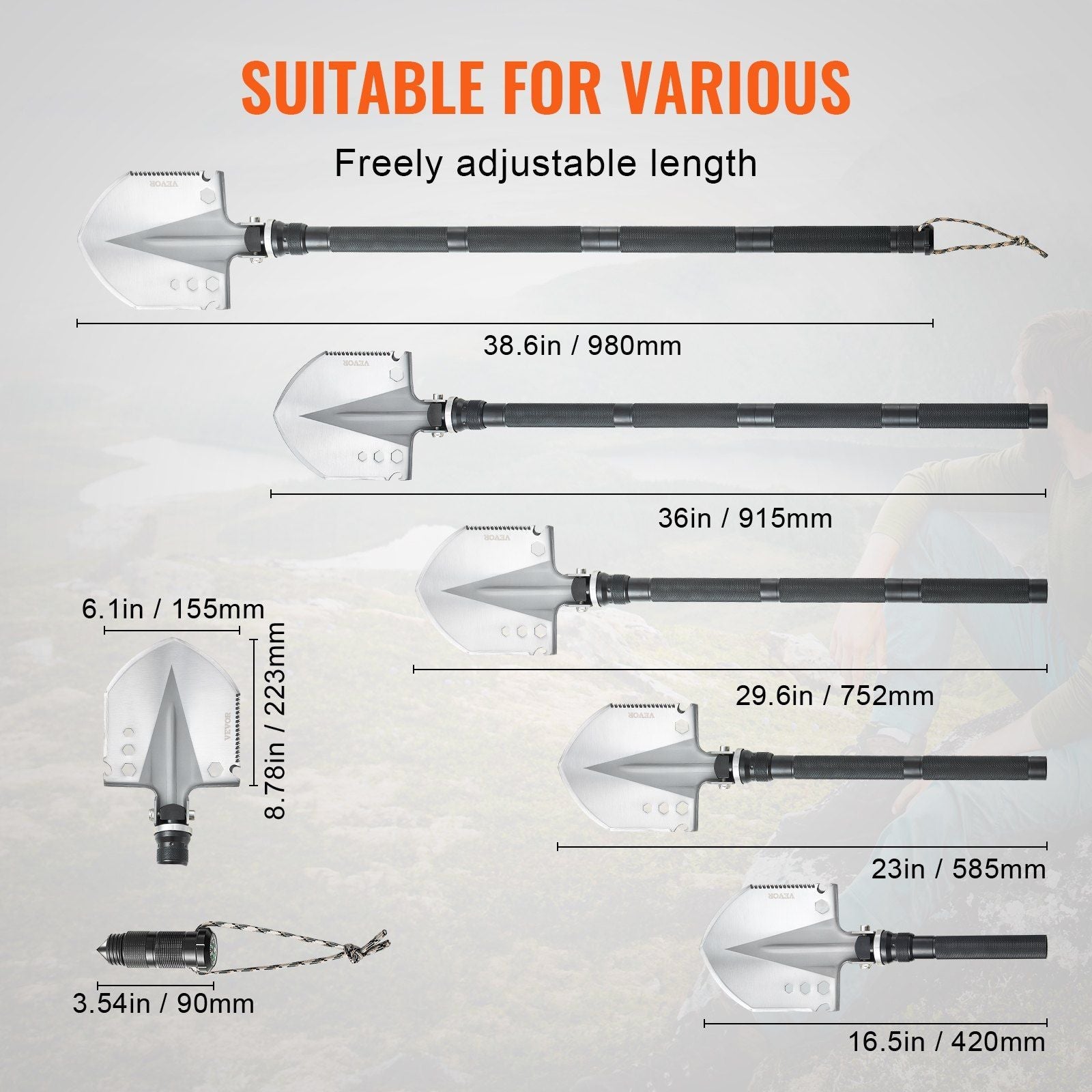 Survival Shovel 13 in 1 Camping Shovel Folding Multitool Portable