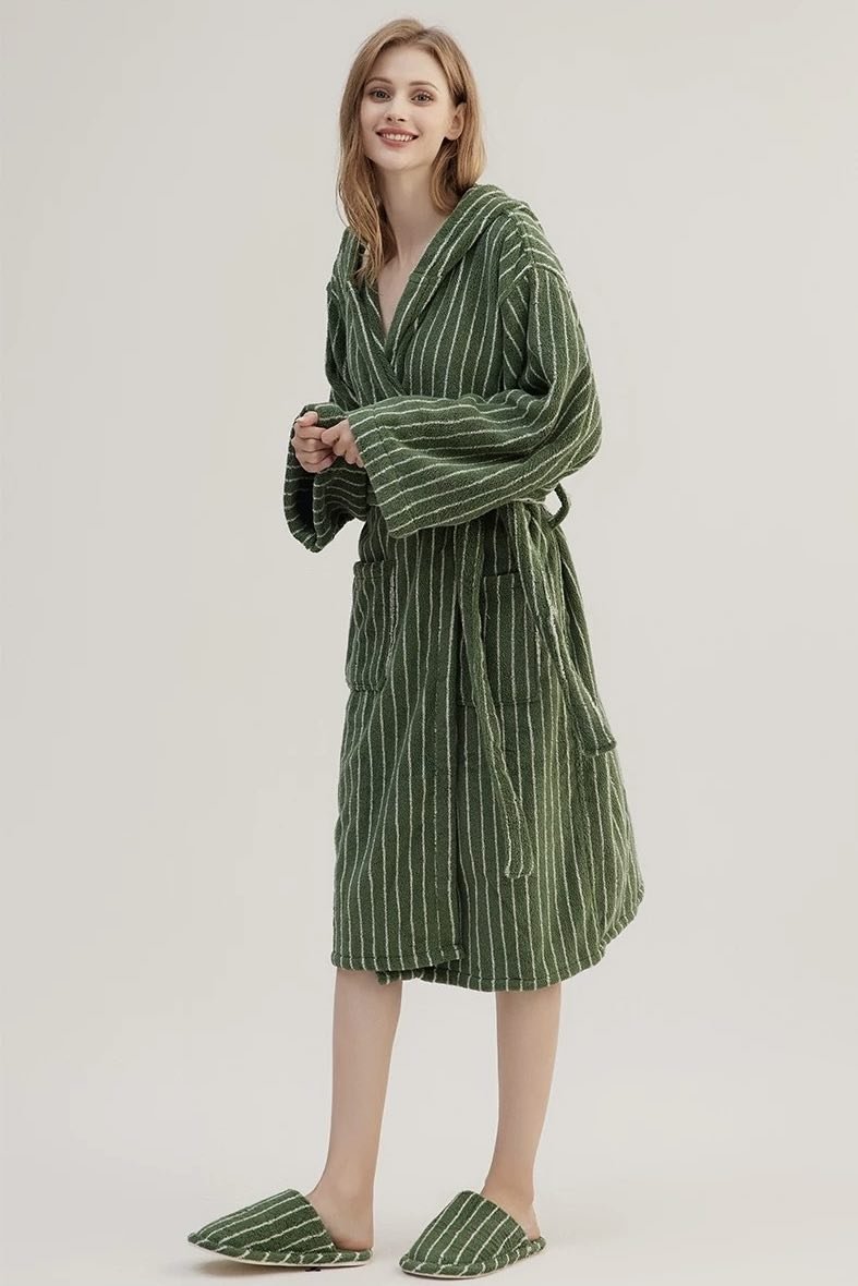 Retro Hooded Stripe Bathrobe, 100% ORGANIC Long-stapled Cotton