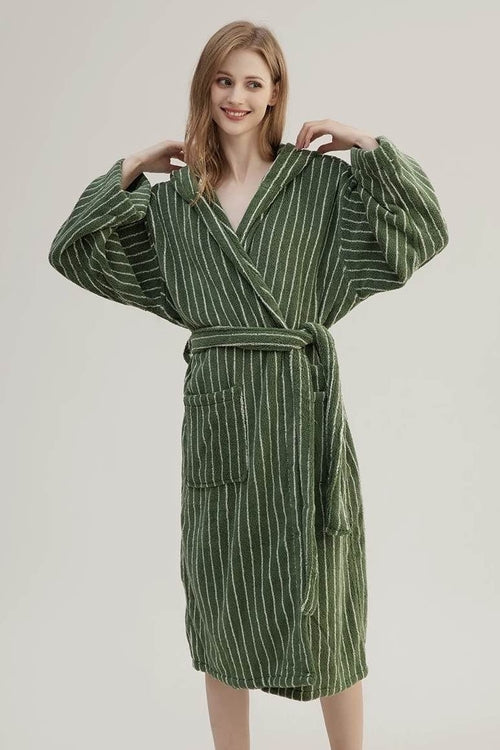 Retro Hooded Stripe Bathrobe, 100% ORGANIC Long-stapled Cotton