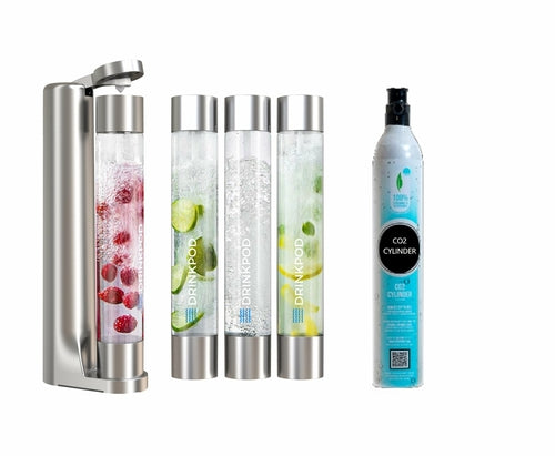 FIZZPod Soda Machine + 1 CO₂ Cylinder - Make Homemade Sparkling Water,