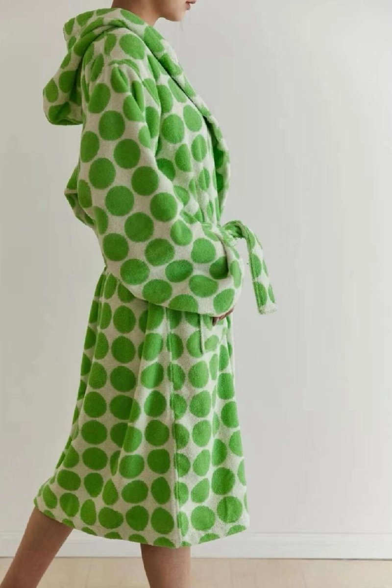 Whimsical Polka Dot Hooded Bath Robe - 100% Organic Long-stapled Cotto